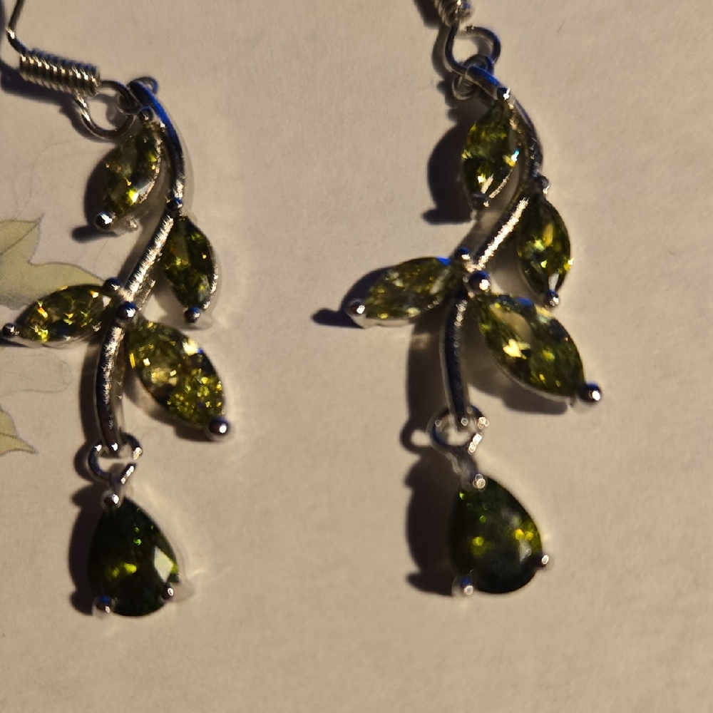 Silver and Peridot Leaf Earrings